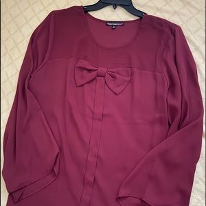 Plus size Burgundy Bow tie blouse